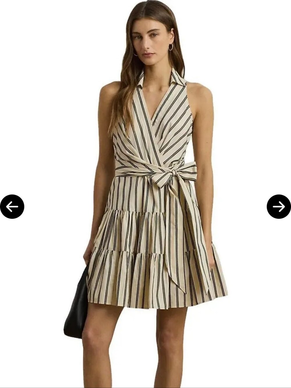 Lauren Ralph Lauren Striped Cotton Sleeveless Surplice Dress
